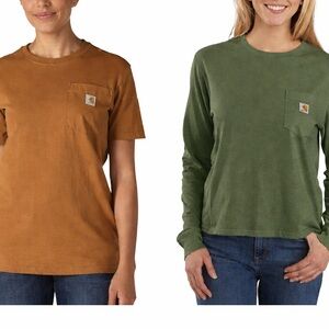 Carhartt Size Medium (8-10) Olive Green and Rusty Brown Pocket Tees